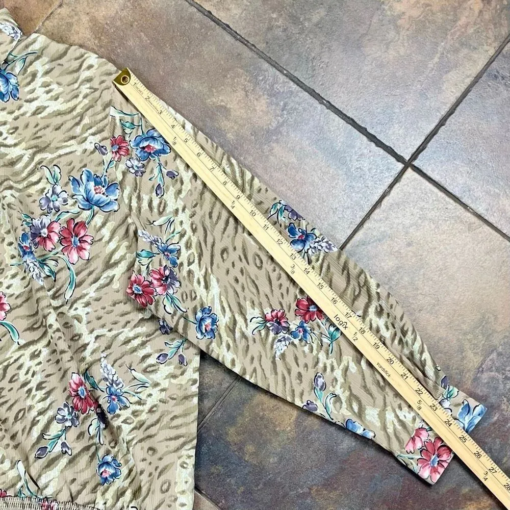 Alfred Dunner Tan Floral Leopard Animal Print Long Sleeve Blouse 24W - Image 3