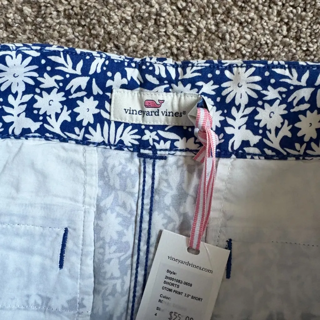 Vineyard Vines Otomi Print Shorts Blue Floral Womens Size 4 NWT - Image 5
