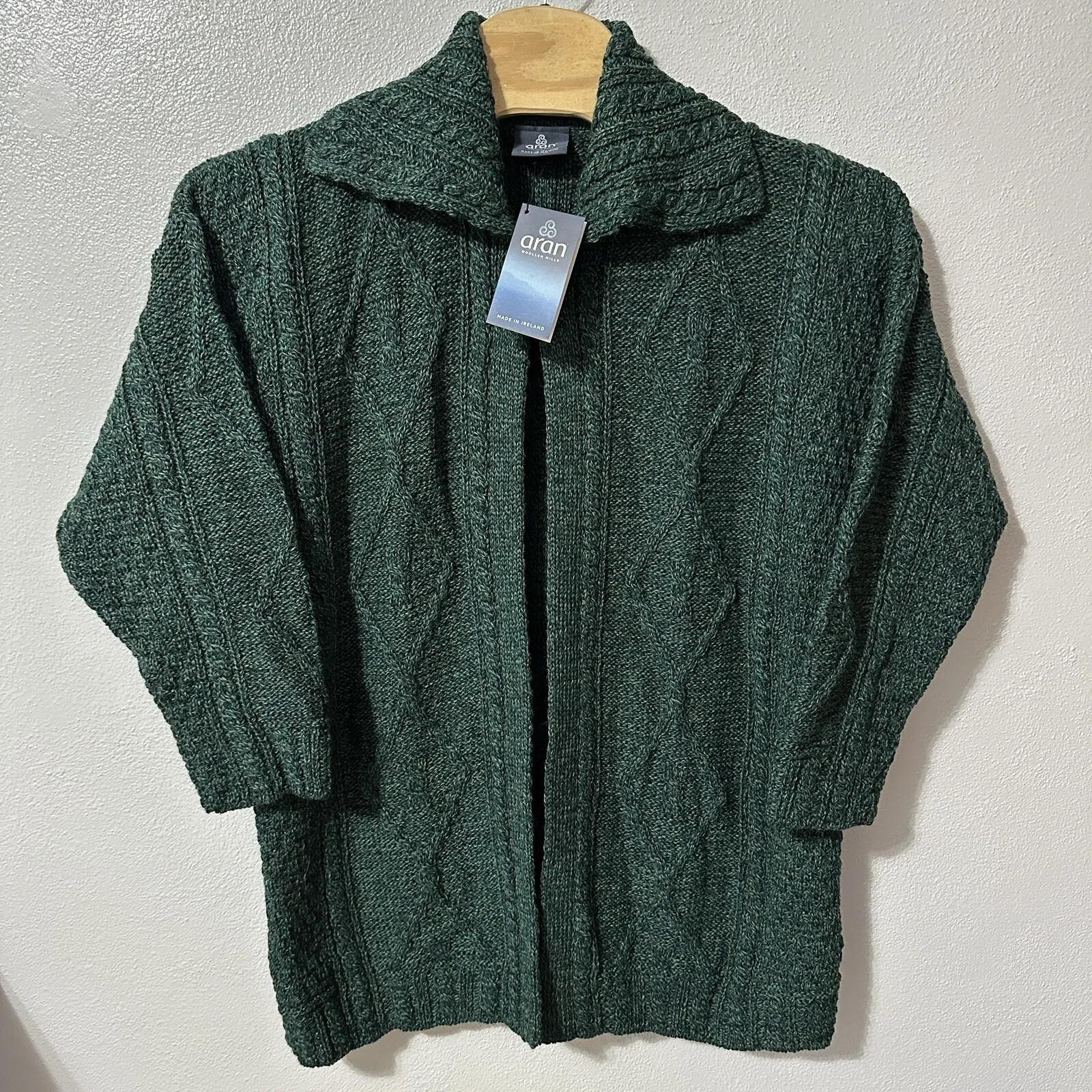 Aran Woollen Mills Cardigan Sweater Size XXL Green Long Single Button Cable Knit - Image 2