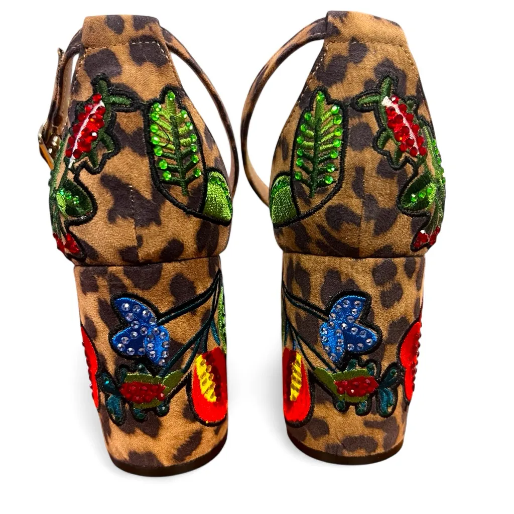 Steve Madden Merlys Cheetah Beaded Floral Ankle Strap Block Heel Shoes , 7.5M - Image 7