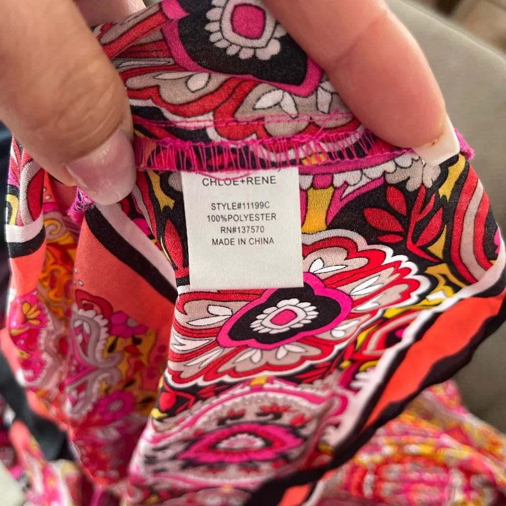 Chloé & René women's shift dress coral red pleated fabric bell sleeves size M - Image 6