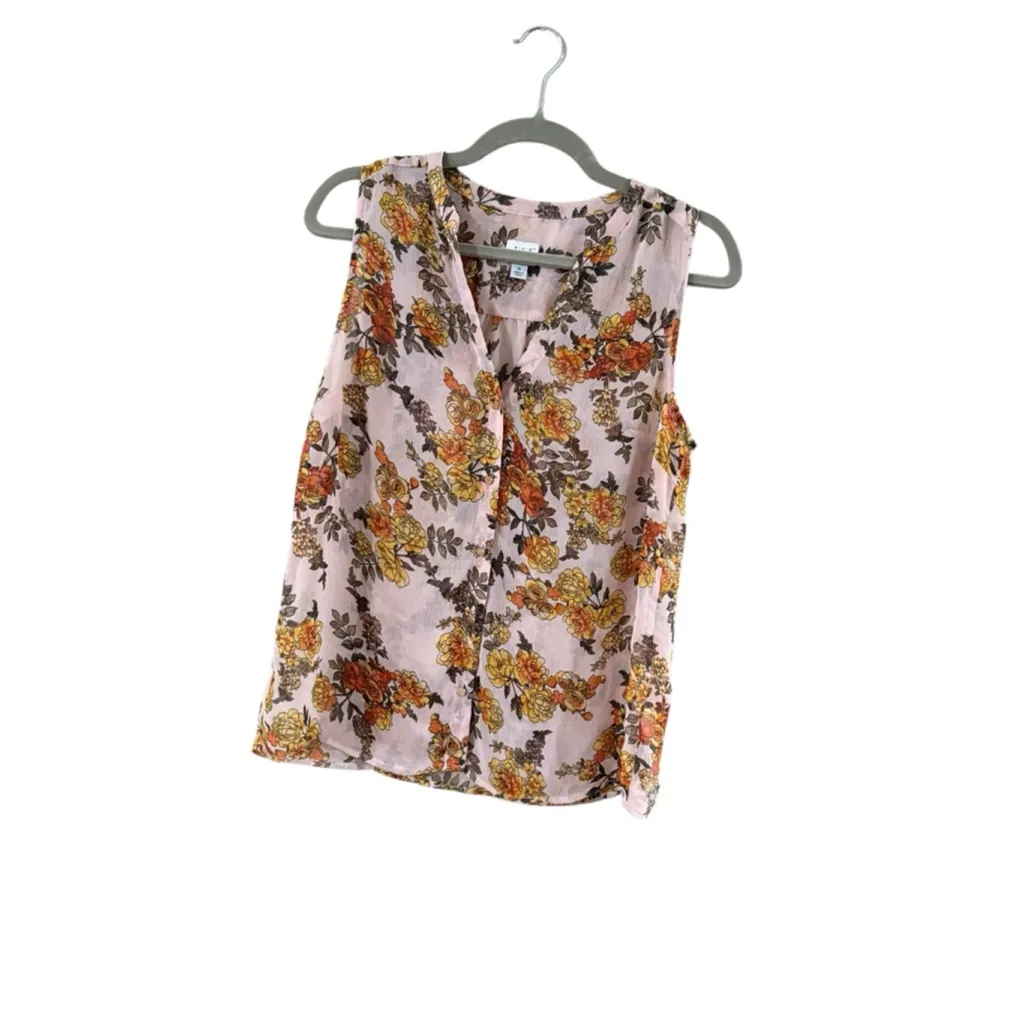 Women's A New Day Floral Sleeveless Blouse M Pink Orange - Image 6