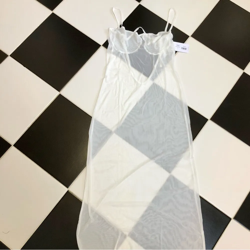 NWT WeWoreWhat White Sheer Midi Dress Scoop Back Stretchy Swim Coverup Mesh Chic - Image 5