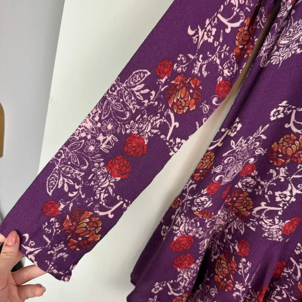 Free People Boho Mini Dress Sz XS Open Back Tunic Long Sleeves - Image 8