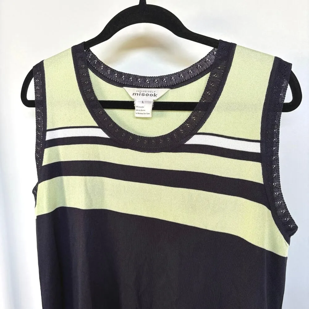 Vintage Misook Lime Navy Stripe Nautical Summer Knit Top Vacation Travel Large - Image 2