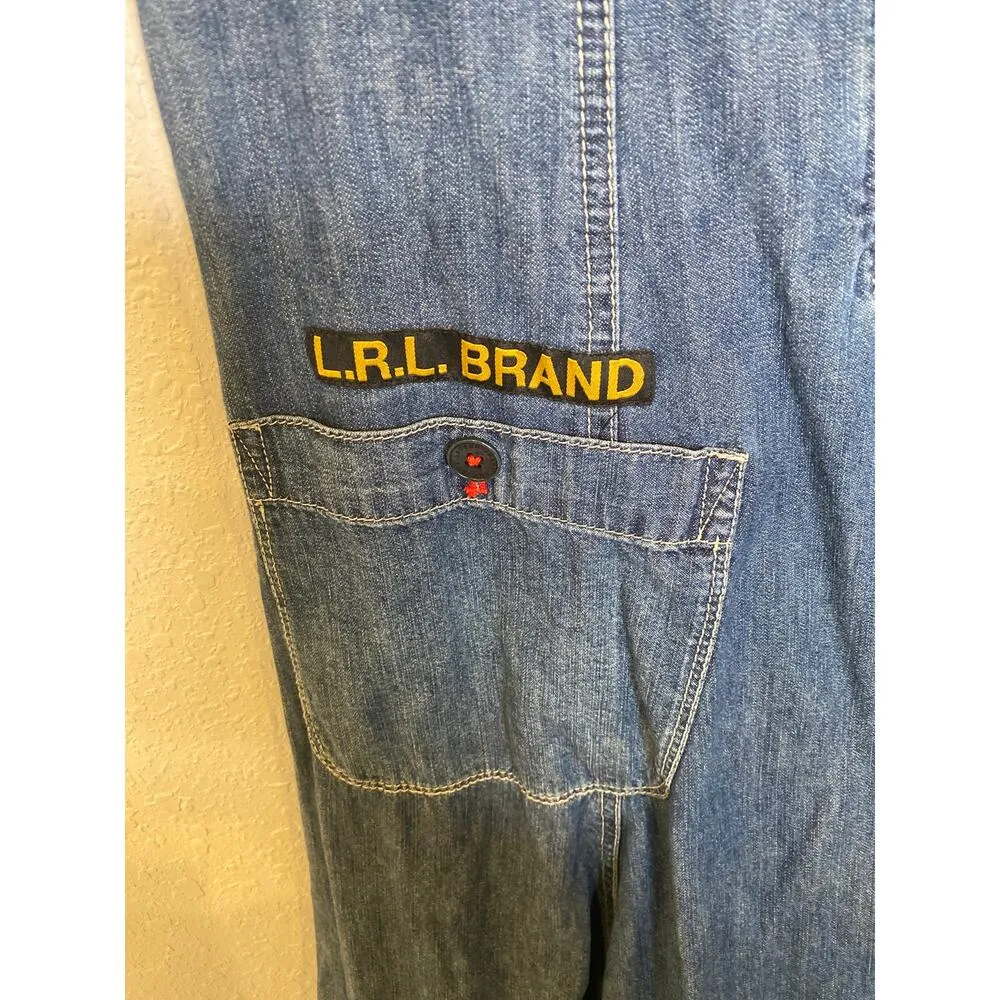 LRL Vintage Sleeveless Nautical Denim Dress Fit & Flare Lace Up Front EUC Sz 8 Blue - Image 4