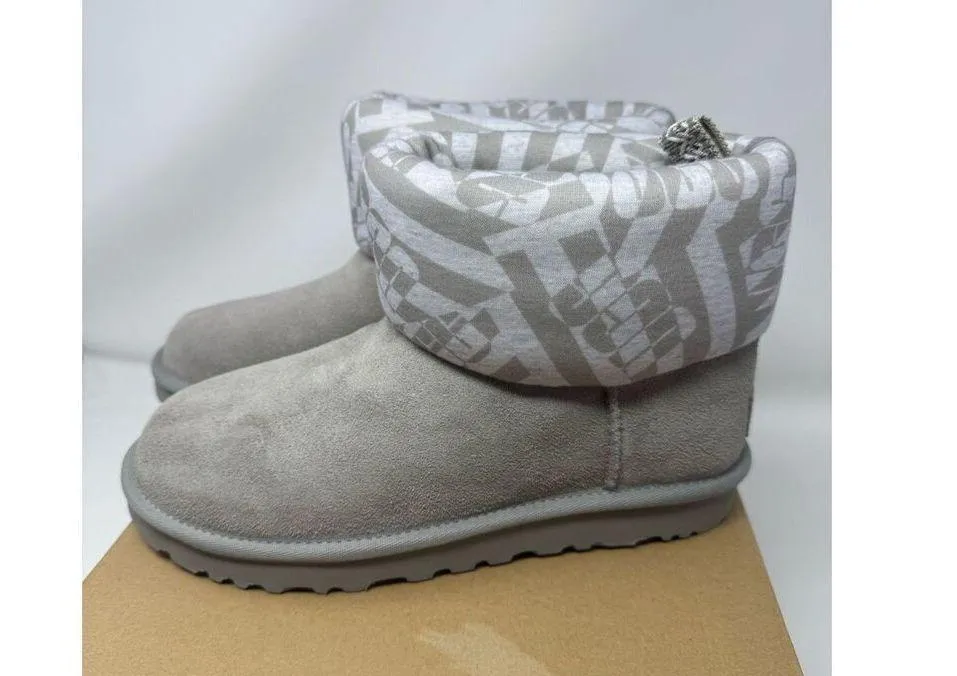UGG Classic Mini Jersey Suede Boots Plush Winter Stripe Gray Women Size 6 New - Image 4
