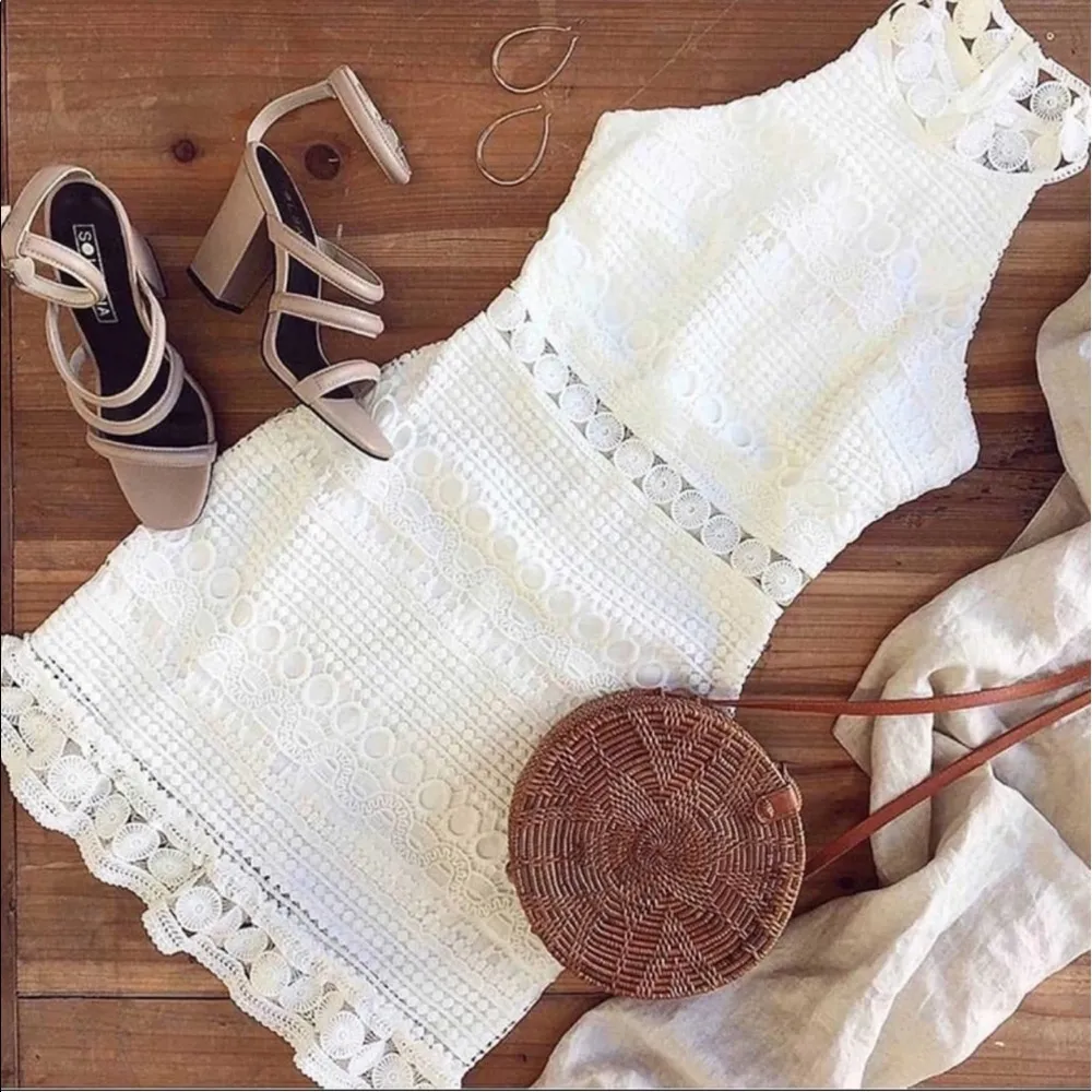 NEW White Choker Sleeveless Lauered Dress Custom Eyelet Mini Small - Image 3