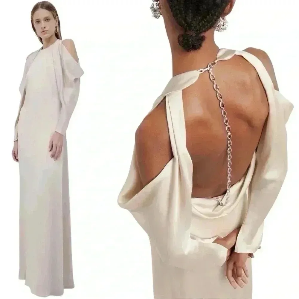 Jonathan Simkhai Caitlyn Champagne Satin Open - Image 7