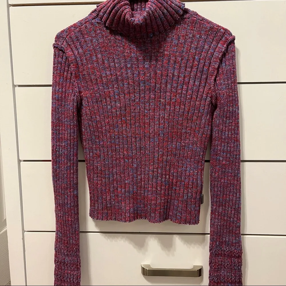 Free People Purple Marled Ribbed Turtleneck Sweater - Image 3