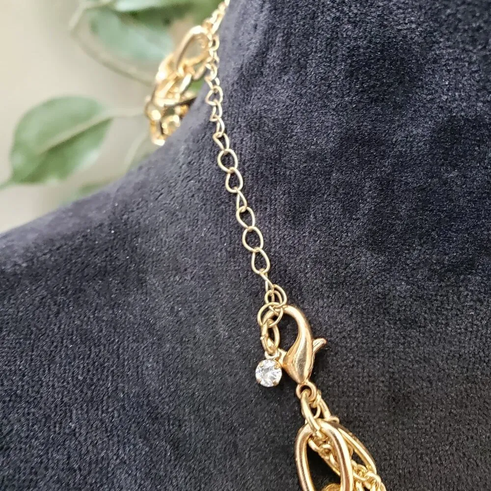 Women Gold Tone Triple Strand Paperclip & Linked Chain Necklace w/ Lobster Clasp - Image 6