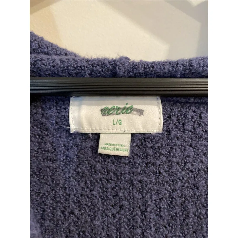 Aerie Blue Cozy Up Waffle Sweater Hoodie Size Large - Image 4