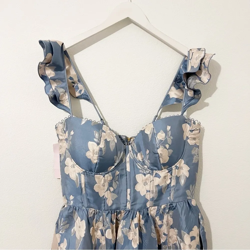 NEW NWT V. Chapman Vera Baroque Floral Corset Midi Dress Dusk Blue Formal Sz 14 - Image 4