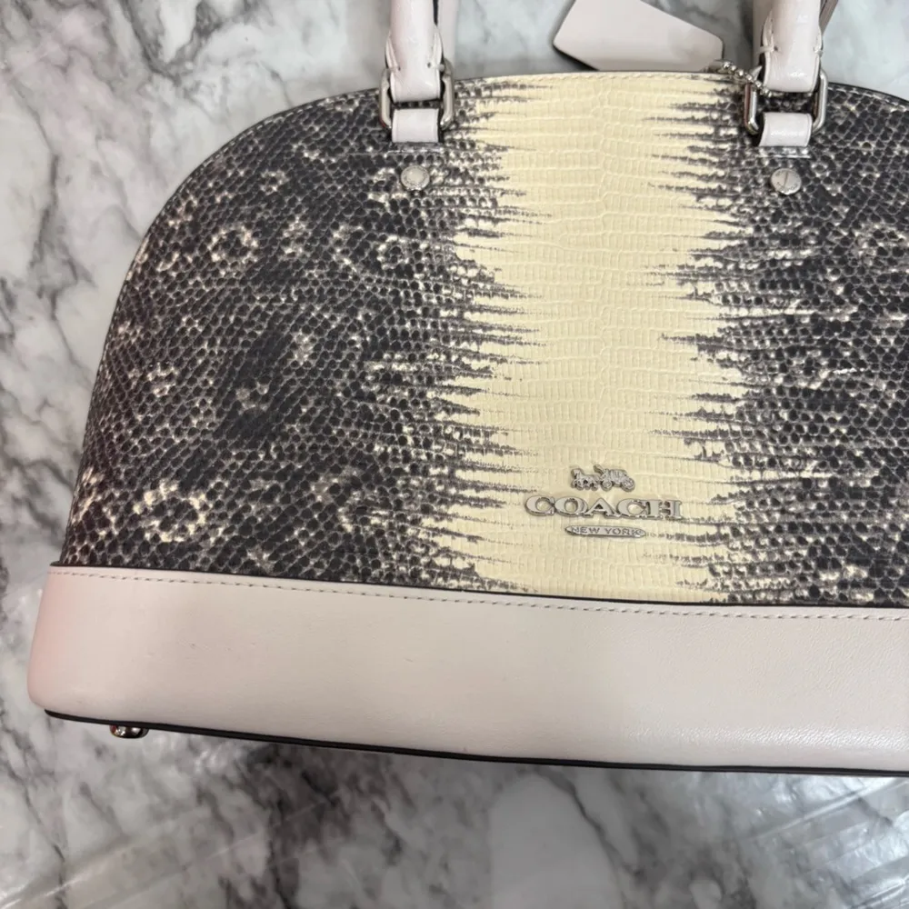 COACH MINI SIERRA EMBOSSED LEATHER SATCHEL grey cream purse handbag - Image 2