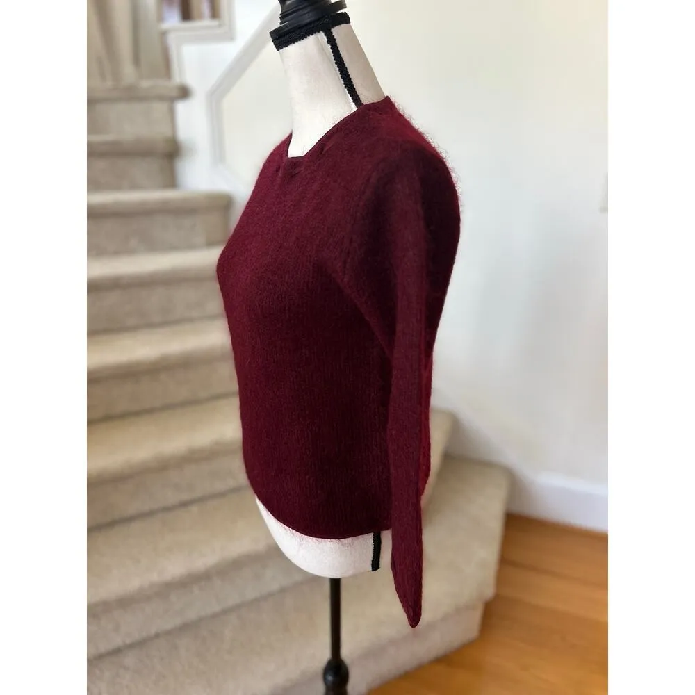 Vintage 90s Laura Ashley Burgundy Red Mohair Ribbon Trim Sweater - Image 5