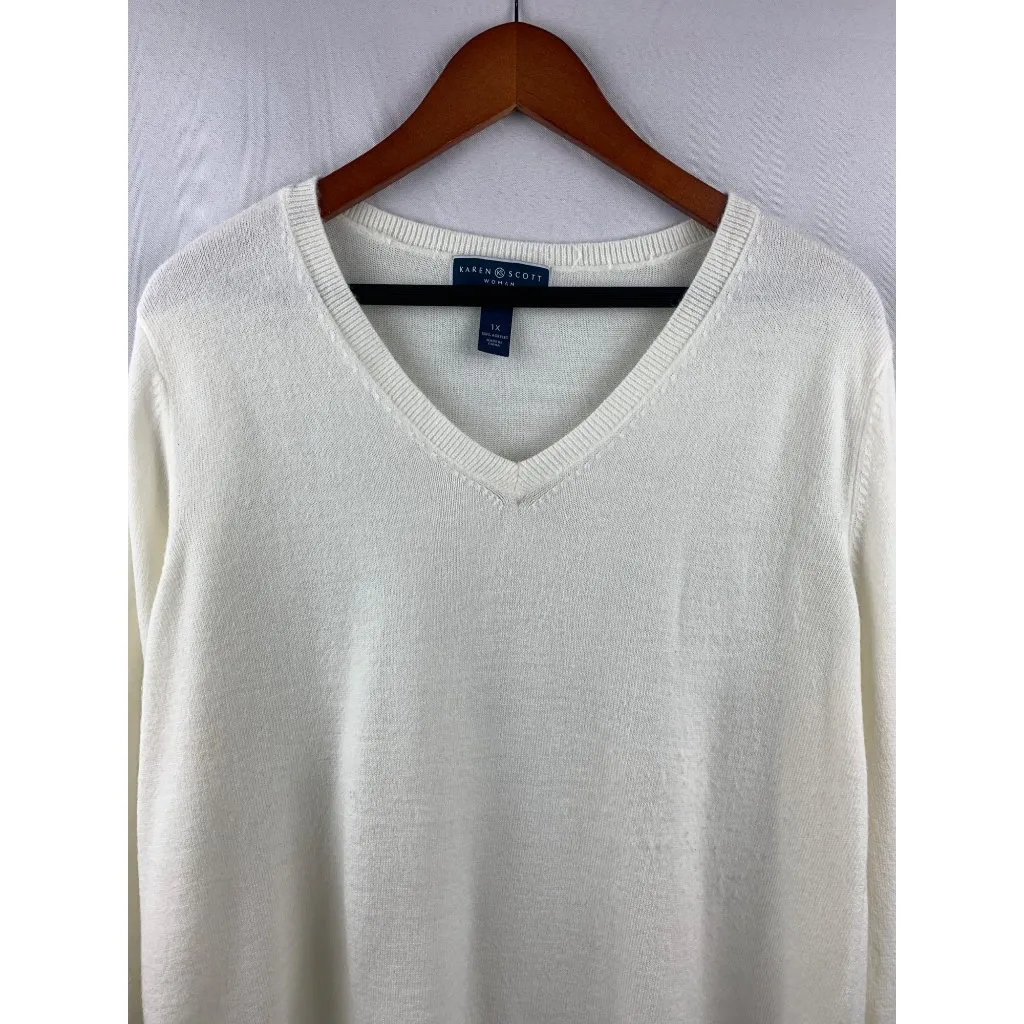 Woman’s Karen Scott White V Neck Sweater Size 1X - Image 2