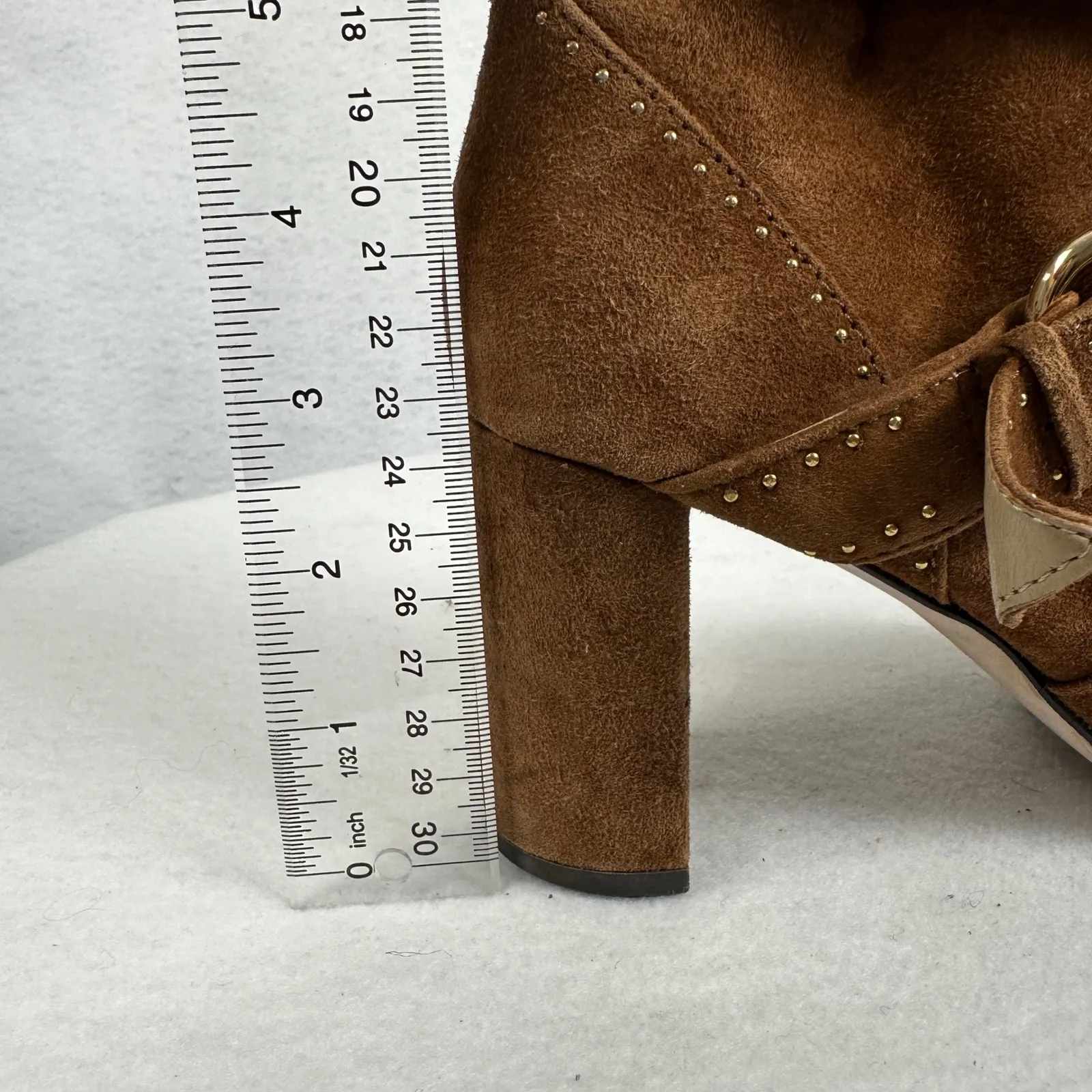 Ann Taylor Brown Suede Studded Buckle Ankle Boots Women 6M Block Heel‎ Moto Boho - Image 9