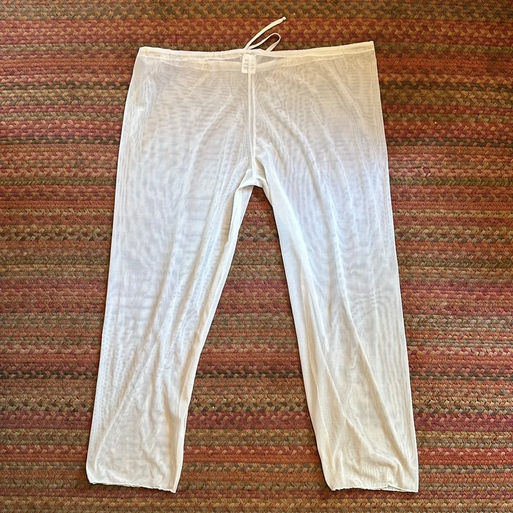 NINGUN PECADO WHITE SHEER MESH SWIM COVER UP BEACH RESORT WEAR PANTS Size L - Image 4