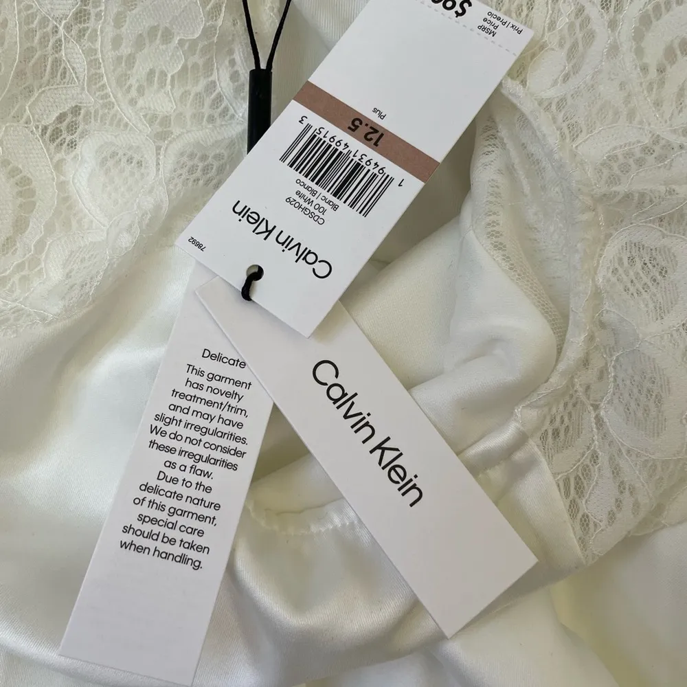 Calvin Klein NEW White Satin Lace Short Sleeve Fit & Flat Dress ~ NWT Size 12.5 - Image 12