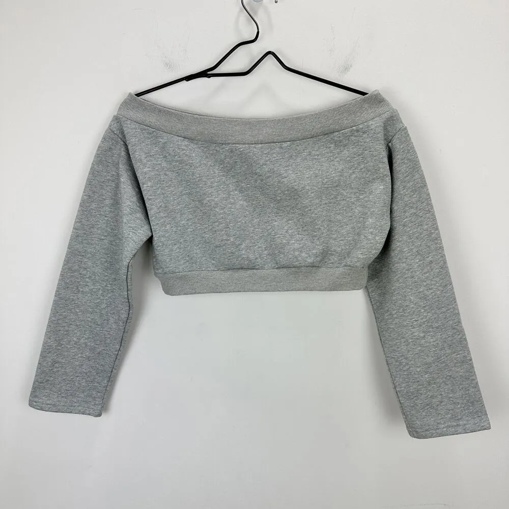 Majorelle Martine Sweater Sweatshirt Cropped Off Shoulder Balletcore Gray Small - Image 3