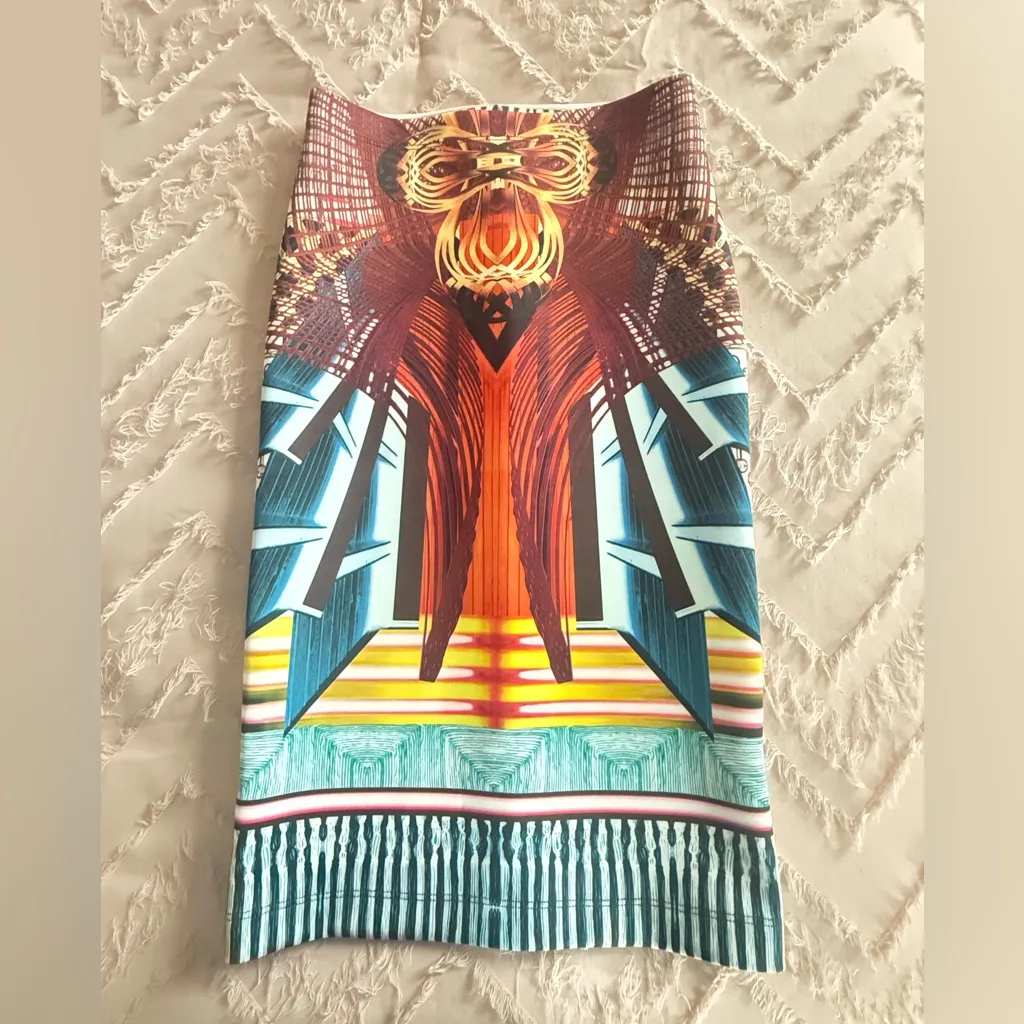 Clover Canyon Colorful Abstract Neoprene Pencil Skirt, Size XS - Image 2