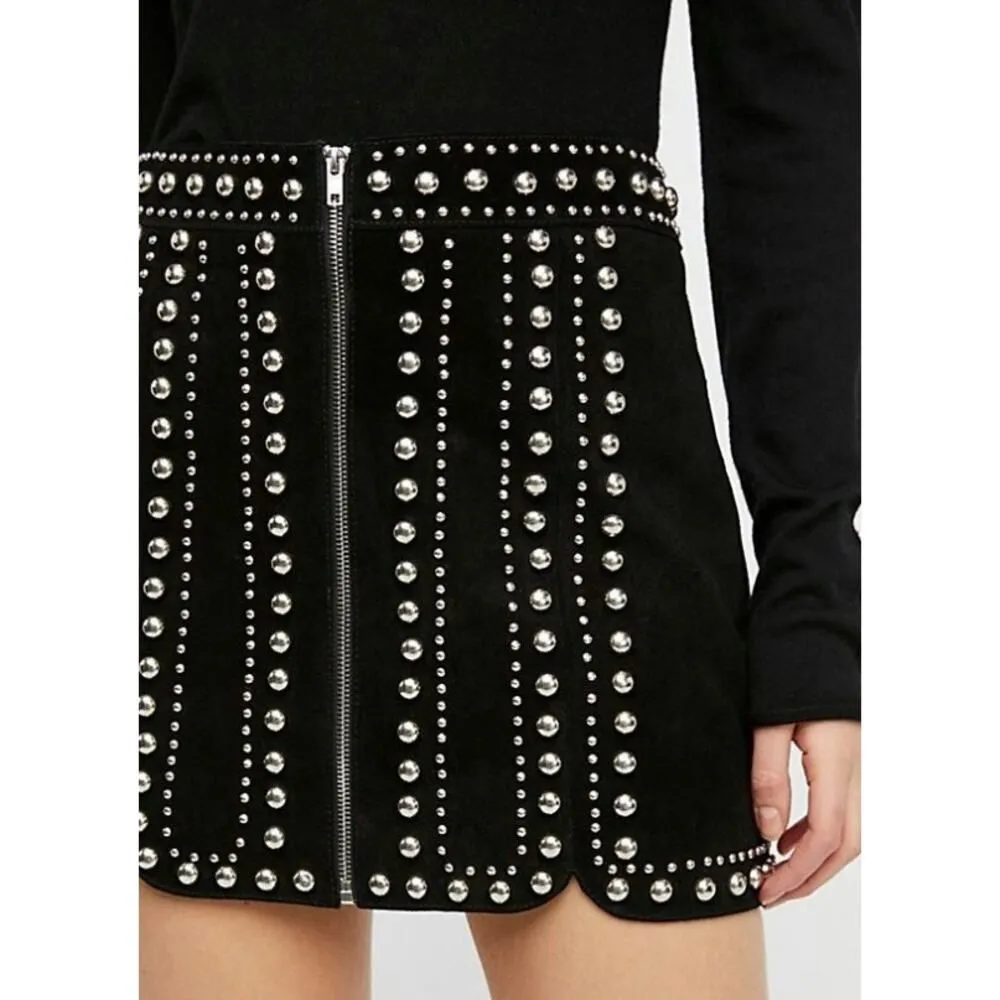 Free People Black Suede Leather Studded Mini Skirt – Women’s Size 4 - Image 2