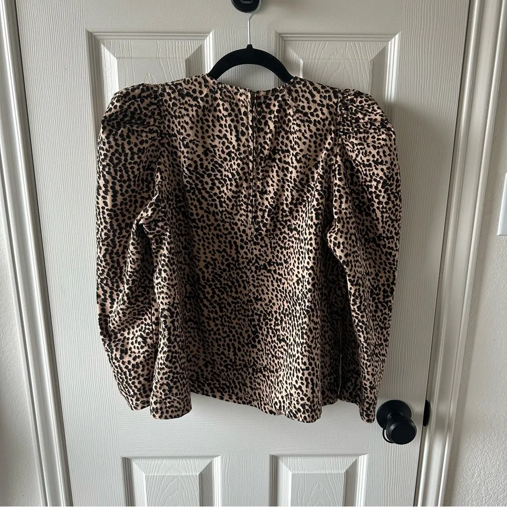 Ulla Johnson Vesna Cheetah Print Denim Puffy Sleeve Top Small 4 - Image 4