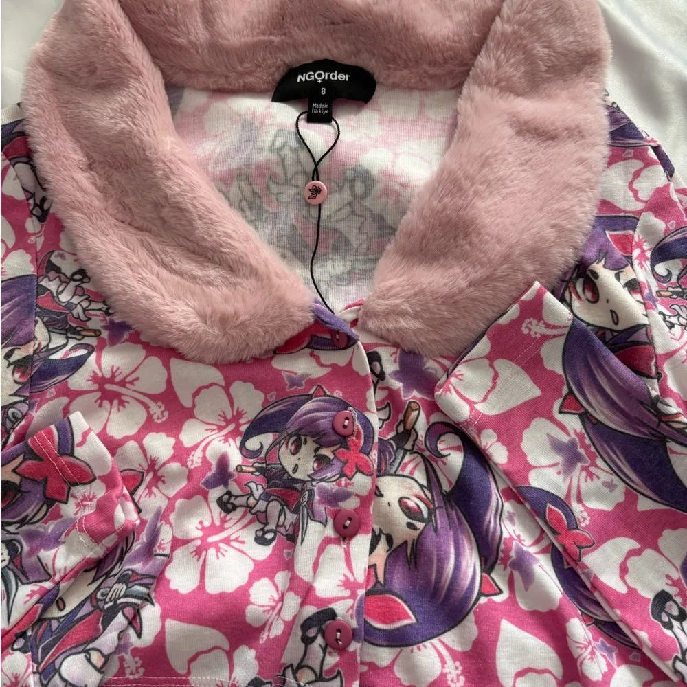 FAUX FUR TRIM RIB ANIME CARDI SIZE SMALL  GRANOLA GIRL COQUETTE - Image 2