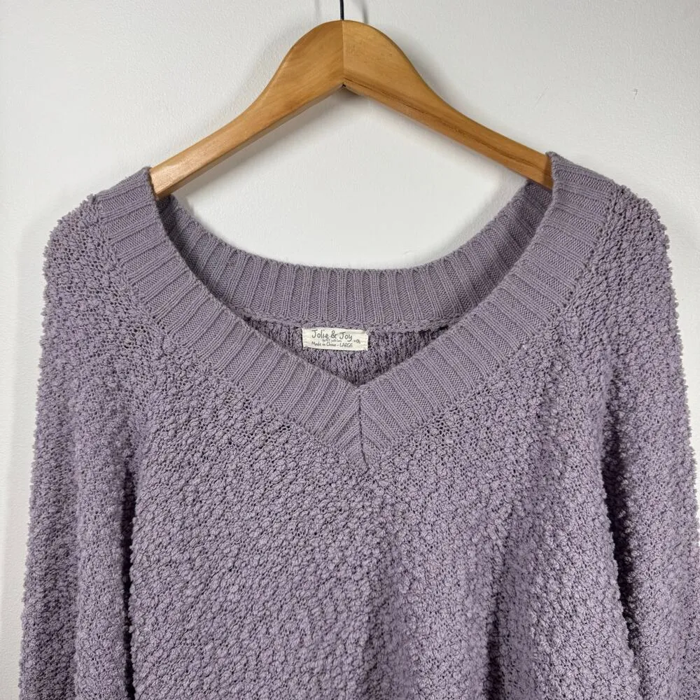 Jolie & Joy Sweater Women L Purple Textured Semi Cropped Cozy Pullover Boho Size L - Image 2
