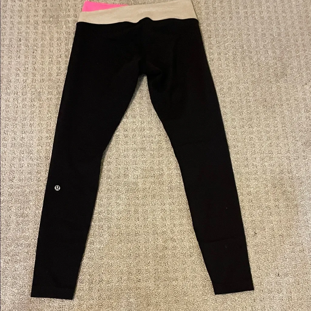 Lululemon Criss Cross Waist Black and Pink Athletic Leggings - Image 4