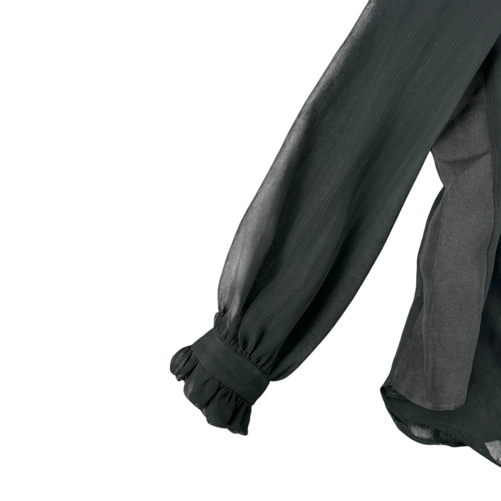 Vintage 1980s Florence Alper Neiman-Marcus Sheer Blouse XL 14 Ruffle Goth - Image 4