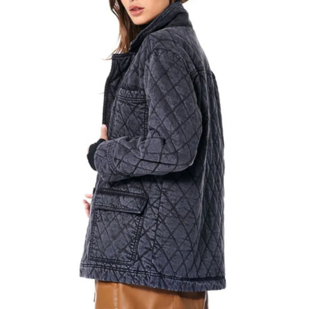 Anthropologie YFB Walker Mineral wash-black Quilted Shacket jacket - Image 5