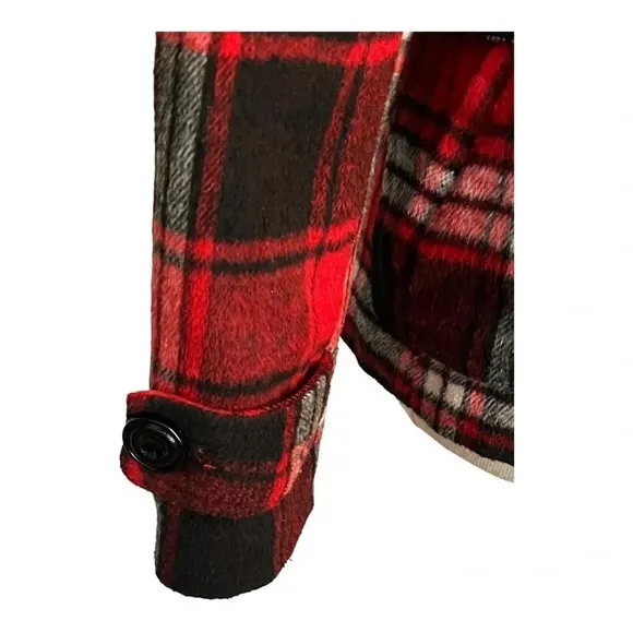 COCOA PLATINUM PLAID JACKET DOUBLE BREAST RED BLACK COAT WOOL‎ LINED SIZE MEDIUM - Image 8