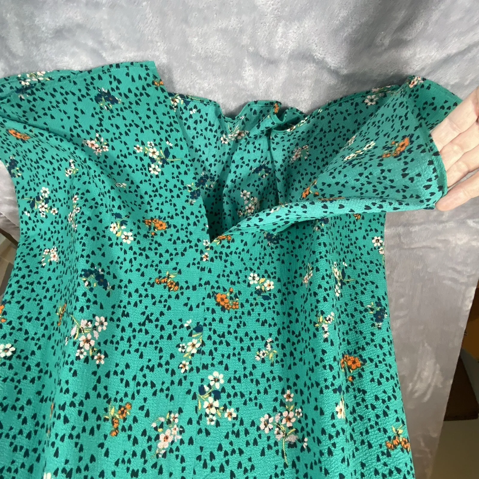 Bebop Floral Midi Dress L‎ XL Flutter Sleeve Babydoll Cottagecore Smocked Green - Image 9