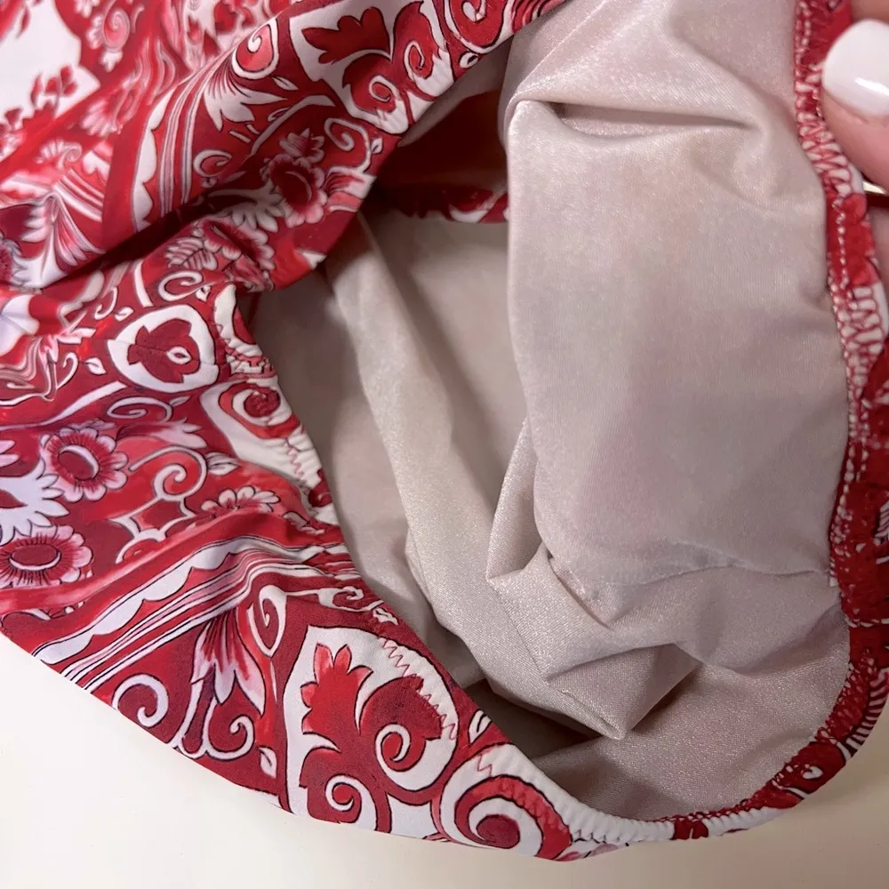 GOTTEX Moroccan Red Porcelain Print Strapless One Piece | 12 - Image 9