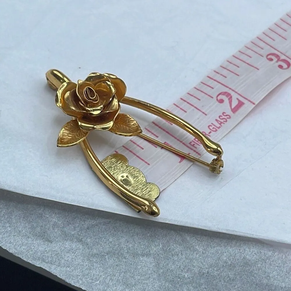 Vintage Coro GP wishbone & Rose brooch Gold - Image 6