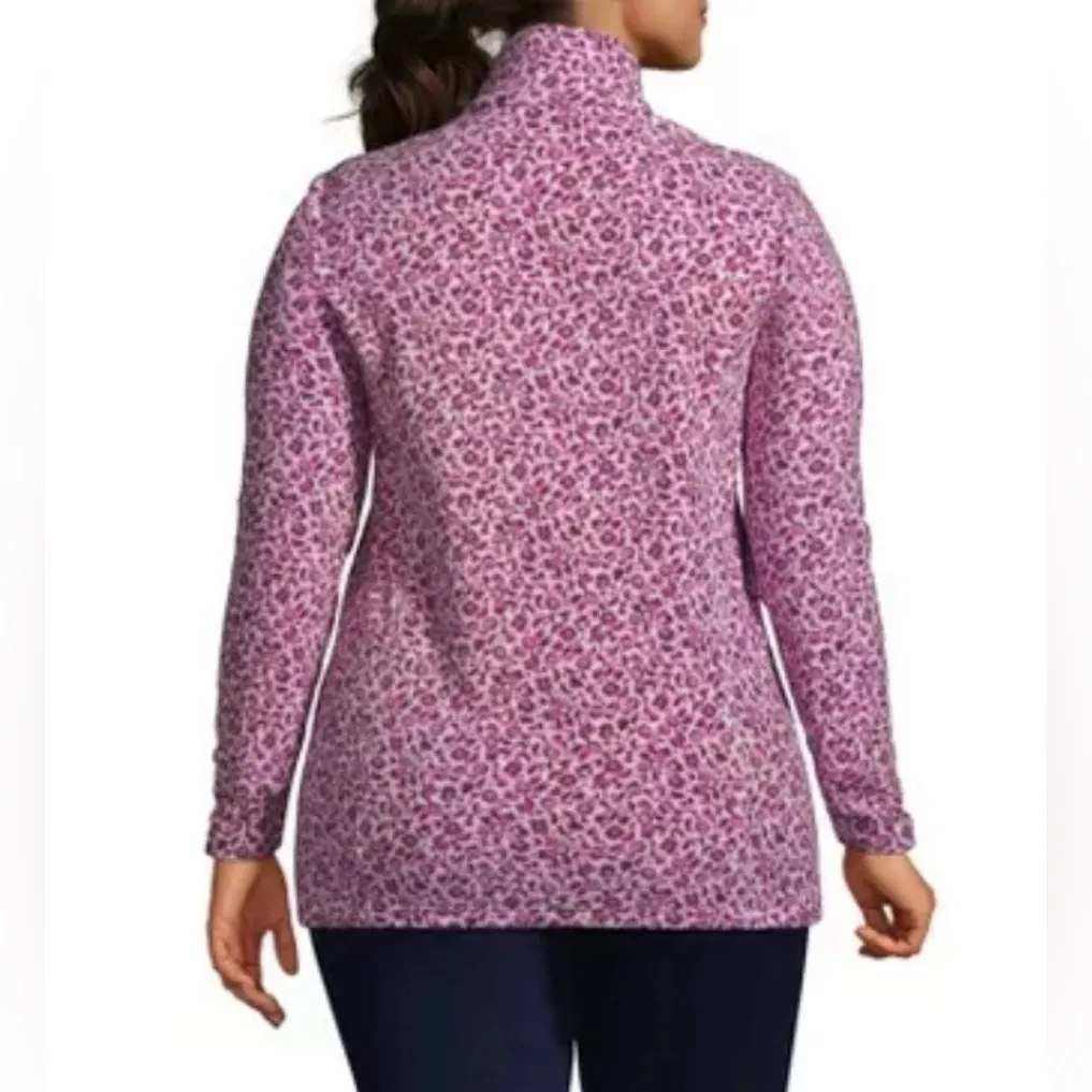 Lands' End 1/4 Zip Fleece Pullover Jacket Sweater Size 18 EUC Pink Leopard Print - Image 2