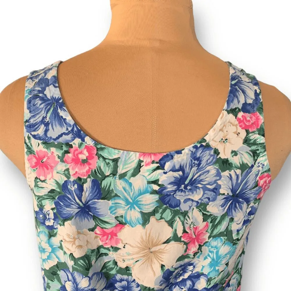 Women’s Vintage Royal Creations Tank Cropped Blue Pink Tropical Flower Scoopneck Size XL - Image 10