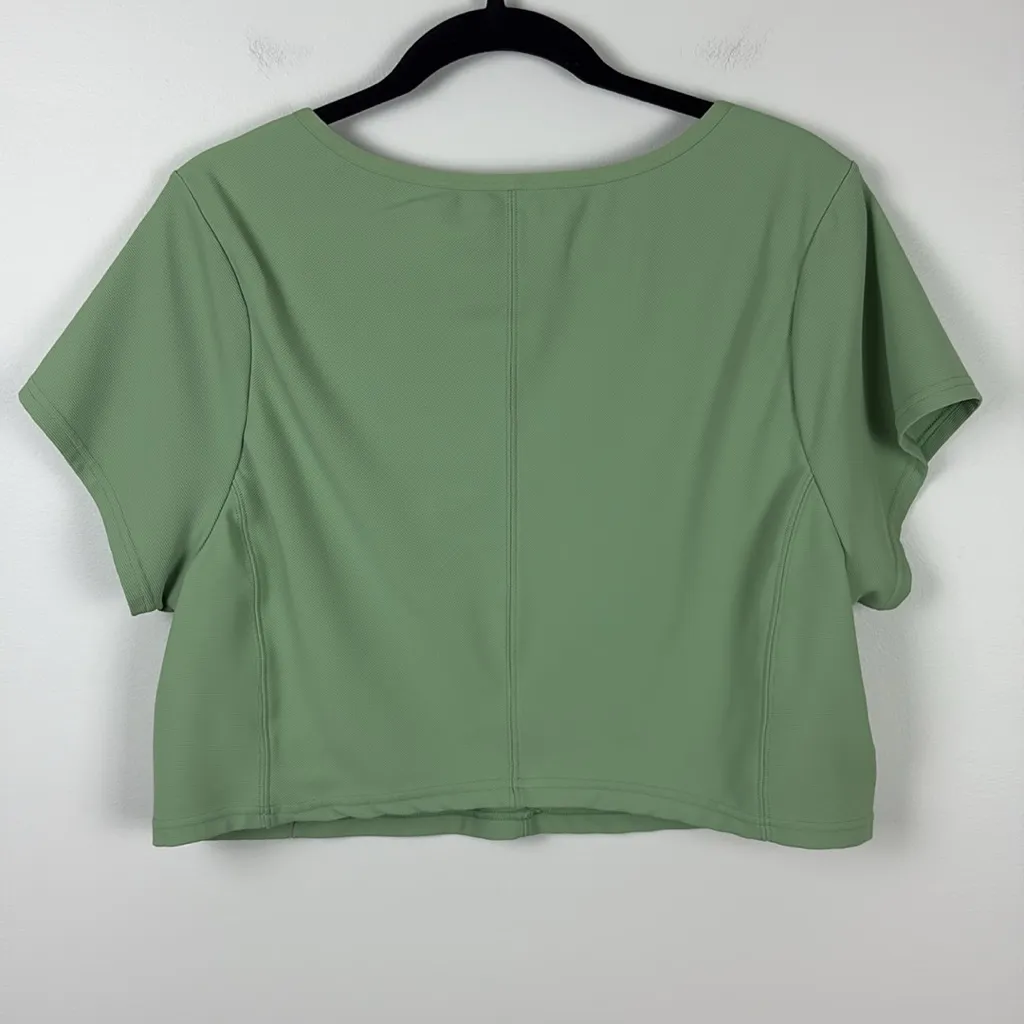 Aerie Goals Ribbed V-Neck T-Shirt Cropped Green Women’s Size XXL Sports Bra - Image 6