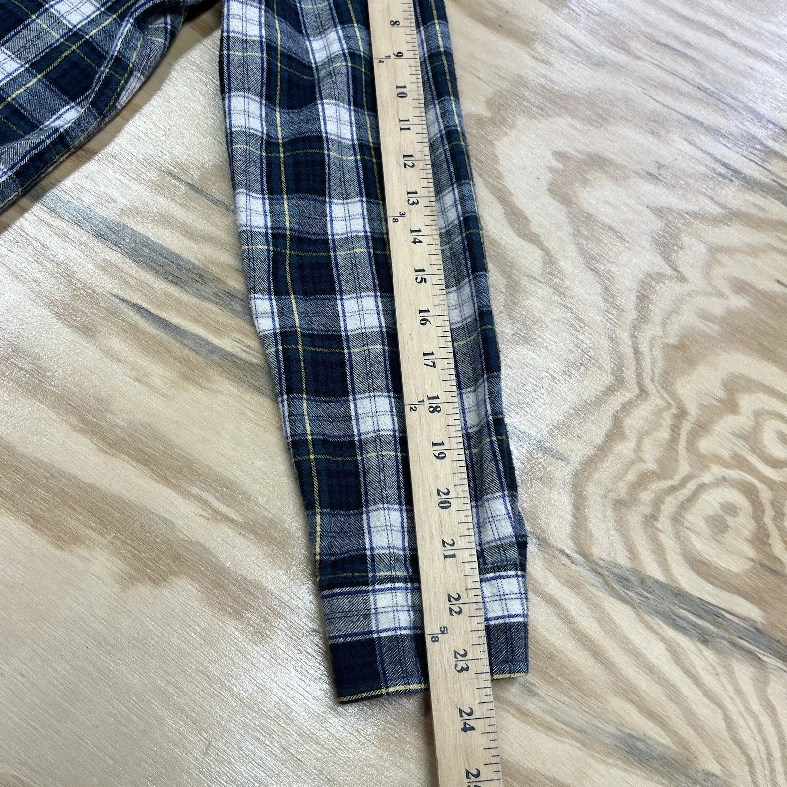 LL Bean Flannel Shirt Womens Small Blue Green Scotch Plaid Outdoor Utility - Image 13