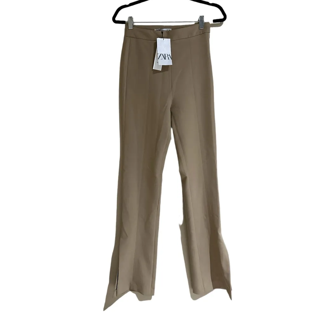 NWT ZARA SPLIT-HEM SKINNY TROUSERS  High-waist Camel - Image 11