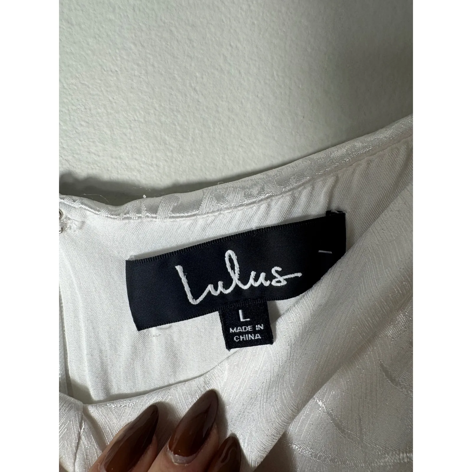 Lulus White Floral Jacquard Puff Sleeve Sweetheart Neckline Mini Dress Size L - Image 4