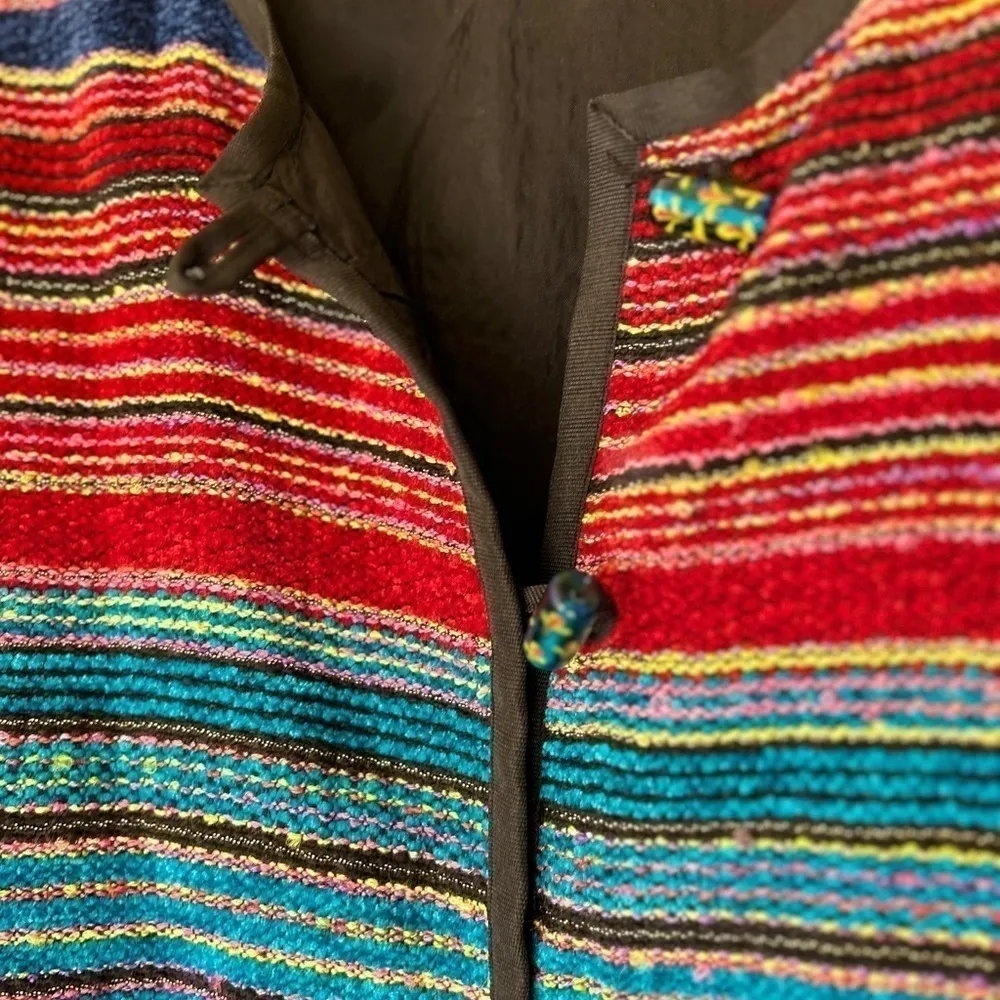 Vintage Allure XL Aztec jacket stripes glass painted barrel buttons colorful‎ - Image 6