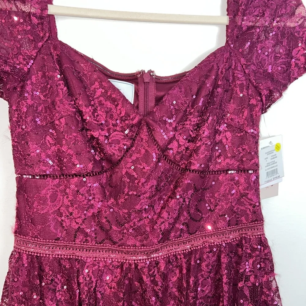 David’s bridal, Short sleeve illusion lace tiered ruffle dress NWT,4, burgundy - Image 11