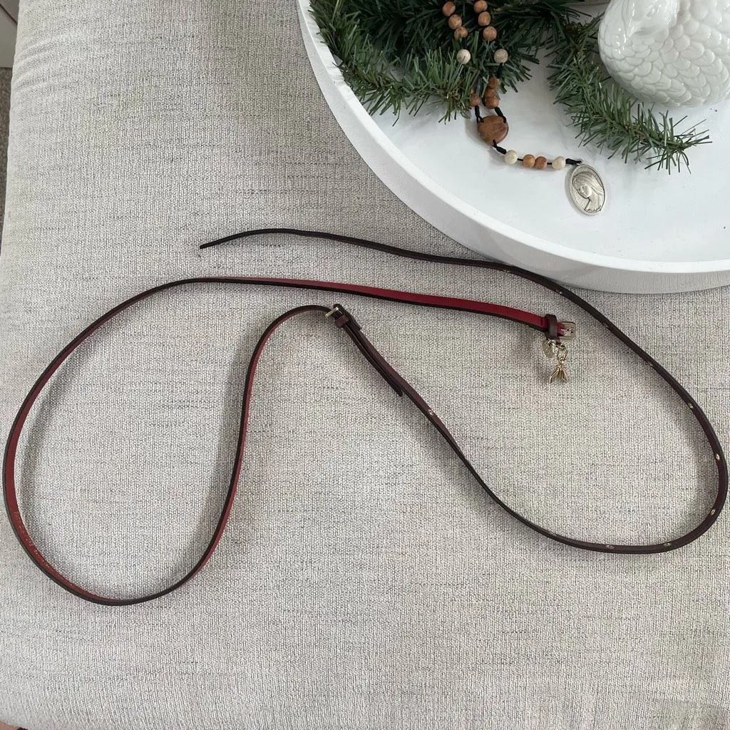 Patrizia Pepe Italian Leather Belt Gold Fly Charm Red Burgundy OSFM - Image 7