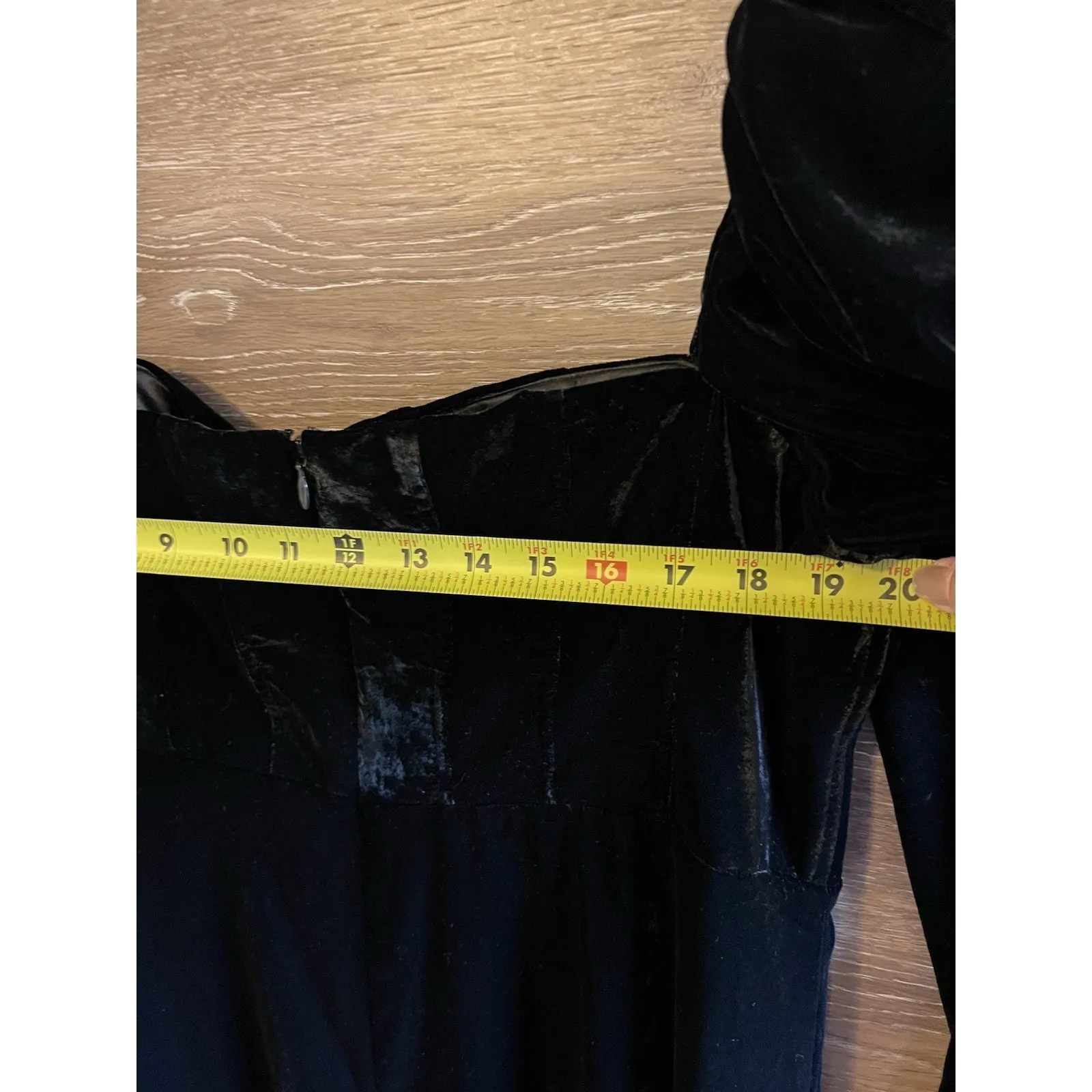 Antonio Melani Sz 16 Black Velvet Dress Midi Mackenzie Square Neck Puff Sleeve - Image 13