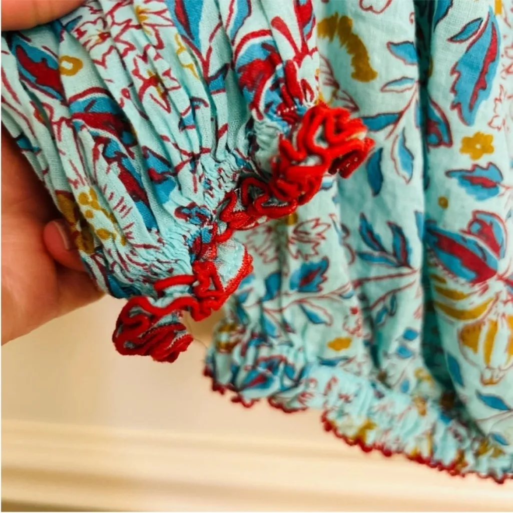 Poupette St Barth Nana Blue Floral Cropped Elastic Long Sleeve Top Medium - Image 6