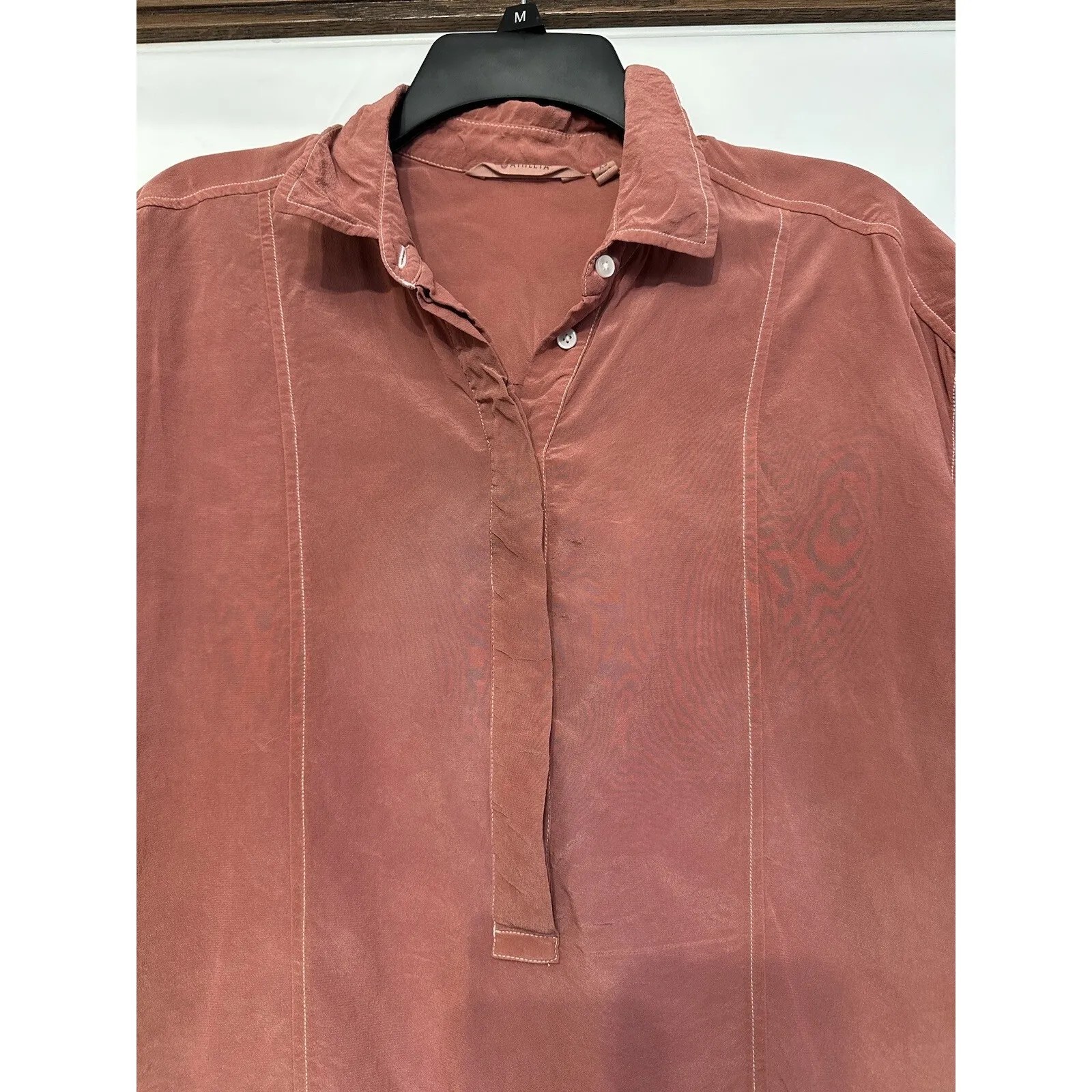 Athleta Shirt Shift Dress Womens Size XS Red‎ Pink 100% Silk 1/4 Button Popover - Image 2