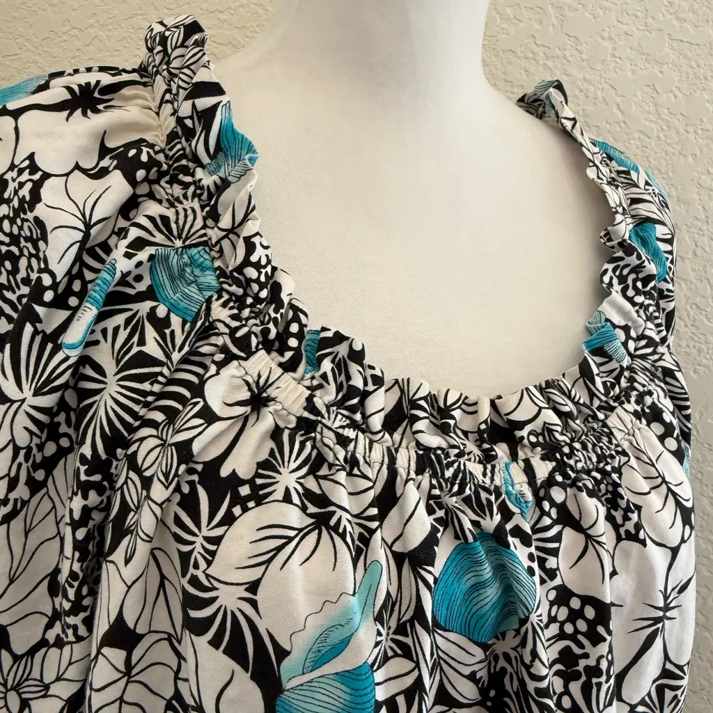 Womens Hilo Hattie XL Long‎ Muumuu Ruffle Neck Blue Tropical Print Dre… - Image 3