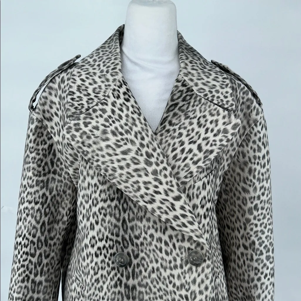 Tara Jarmon Leopard Print Double Breasted Coat Made in France Size 40 Gray - Image 4